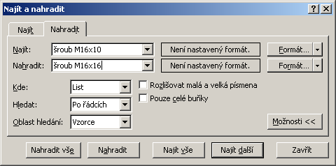 Excel - nahrazování